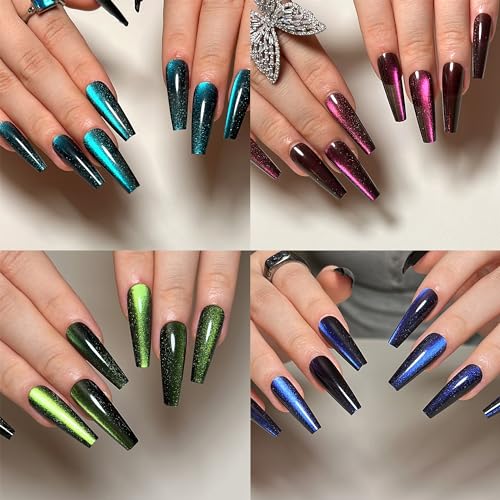4 Pack Long Coffin Press on Nails L026 - Gradient & Glitter Acrylic