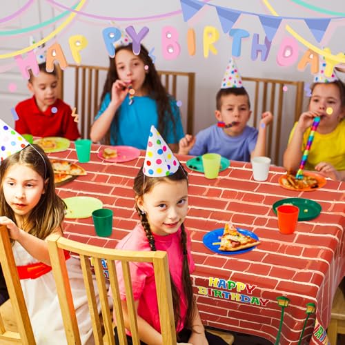 Oudain Red Brick Wall Tablecloths - 2 Pack, 54x108 Inch Cartoon Party Decor