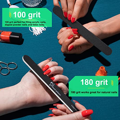 Maryton 100/180 Grit Nail Files - Professional 12 PCS Set for Acrylic & Natural Nails