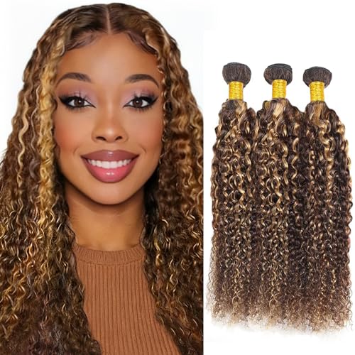 ZHAOXI WIG Jerry Curly Hair Bundles P4/27 8-12 Inch - 3 Pack