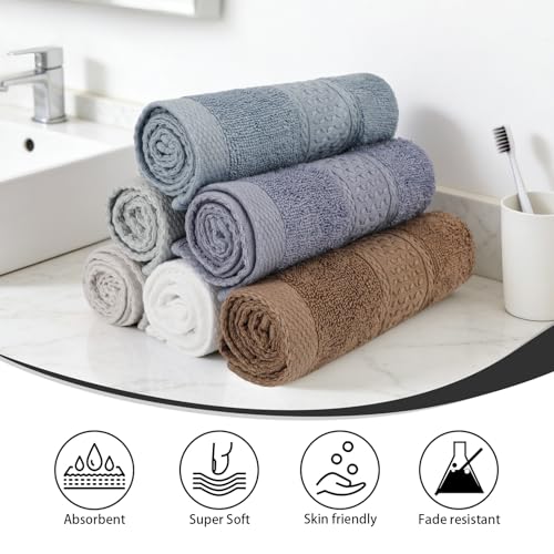 PHOGARY Multicoloured Cotton Wash Cloths Set - 6 Pack 13"x13"