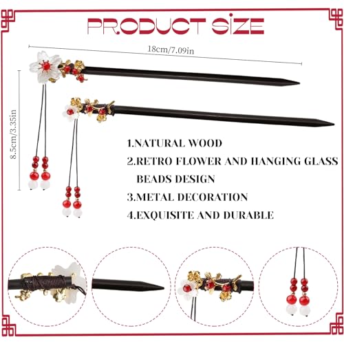 BLMHTWO Retro Wooden Hair Chopsticks for Women - 2 Pieces with Flower Tassels