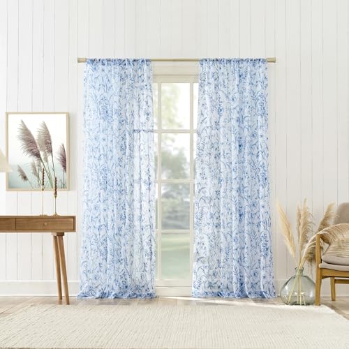No. 918 Ambree Vintage Floral Sheer Curtain Panel - 51" x 63" Chinoiserie Blue