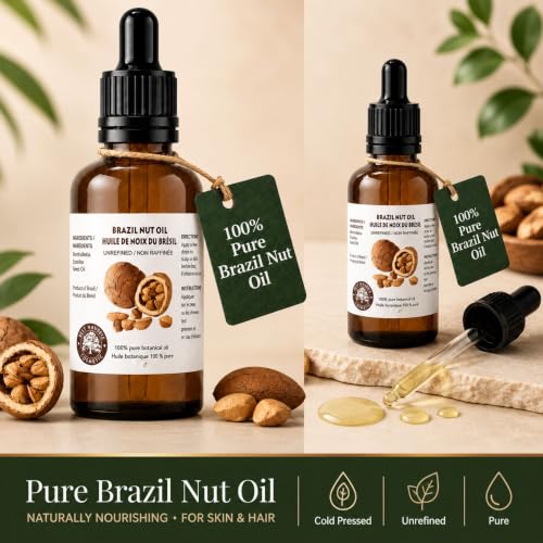 Best Nature's Cosmetics Brazil Nut Oil 1 Fl Oz – Virgin Organic Skin & Hair Moisturizer (Pack of 1)