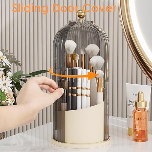 Rotating Makeup Brush & Toothbrush Storage Box with Lid, Waterproof Dustproof Organizer