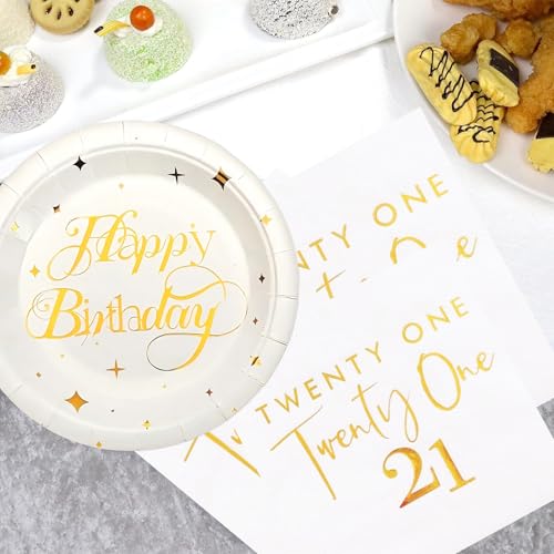 Elegant White and Gold 21st Birthday Party Tableware Set for 20