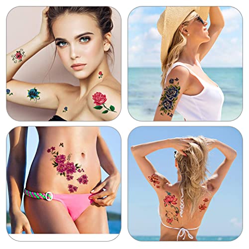 PHOGARY 24-Piece Large Flower Temporary Tattoos - Waterproof Stickers