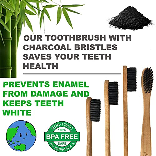 EveEco Bamboo Toothbrush - 4 Count, Soft Bristles, Charcoal