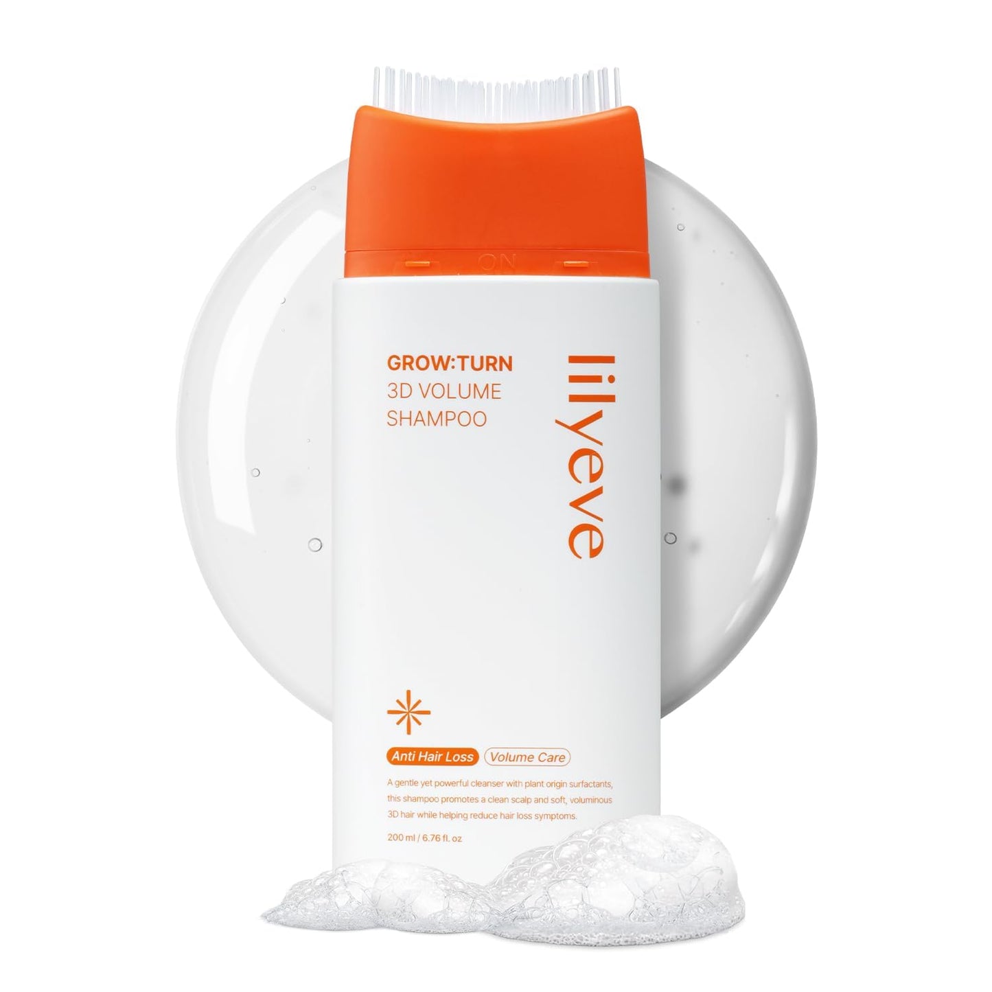lilyeve GrowTurn 3D Volume Shampoo with Built-in Brush – For Thinning Hair & Fuller-Looking Volume, Hair loss, Gentle Scalp Care | 6.76 Fl Oz