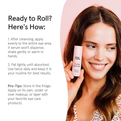 Grace & Stella Cooling Eye Serum Roller with Metal Ball 15ml – Caffeine, Niacinamide