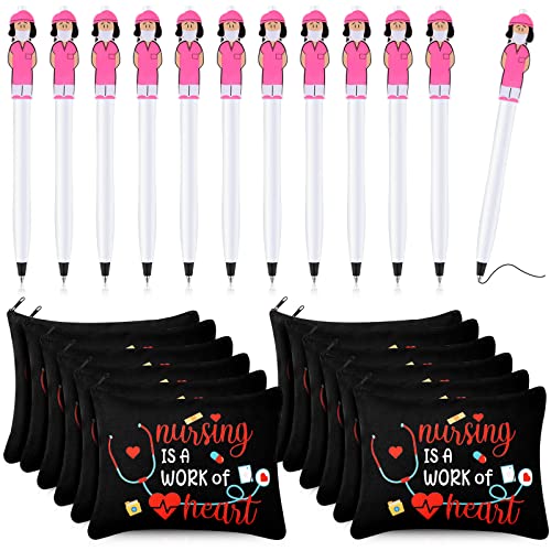 Adorable Nurse Makeup Bag Set with Pens - 24 Pcs Gift for Nurses