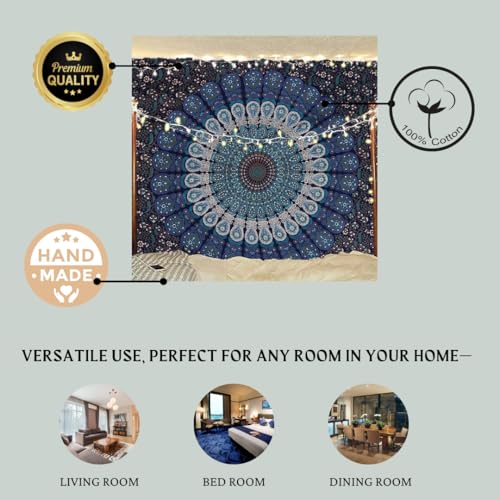 Handmade Organic Cotton Mandala Tapestry - Blue & Green 76x101cm