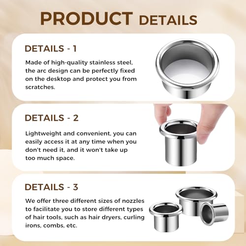 MorningRo 3 Pcs Hair Dryer Holder Insert Silver 3"+2"+1.5"