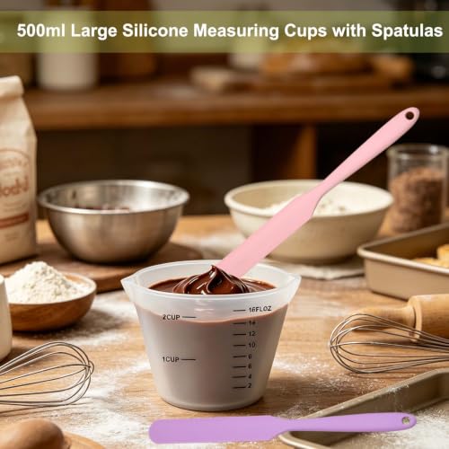 Silicone Measuring Cup Set with Spatulas - 500ml, 2 Pieces