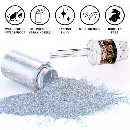 Hair and Body Glitter Spray, 1PC Glint-Rainbow Glitter Hairspray Dry Powder Makeup for Clothes, Festival Rave Loose Sparkle Powder,Holographic Ultra Fine Glitters for 4th of July Accessories