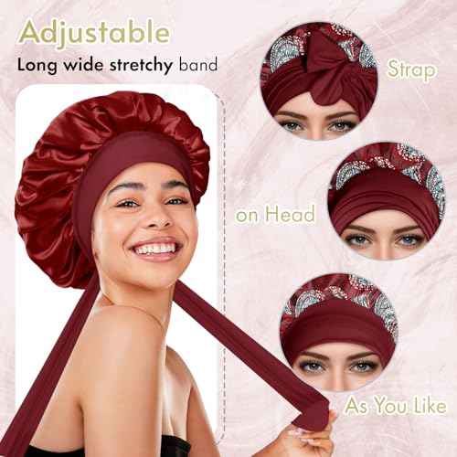 Medium Burgundy Reversible Double Layer Satin Sleep Bonnet for Curly Hair - BONNET QUEEN