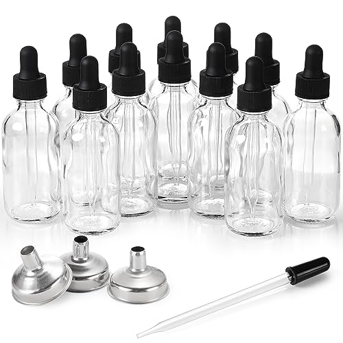 12 Pack 2 oz Glass Eye Dropper Bottles with Funnels and Labels