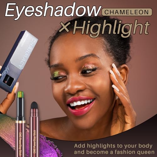 CHARMACY A08 Duochrome Glitter Eyeshadow Stick - Chameleon Metallic Smoky Eye, Long-Lasting Water-Resistant, High Pigment