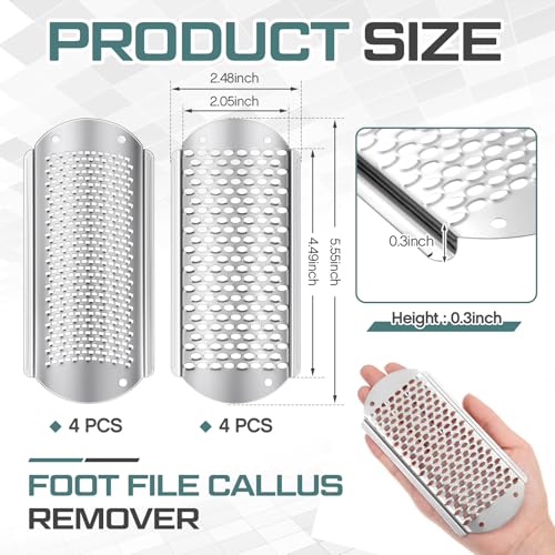 Moxweyeni 8 Pack Foot File Replacement Blades Stainless Steel for Pedicure | Silver
