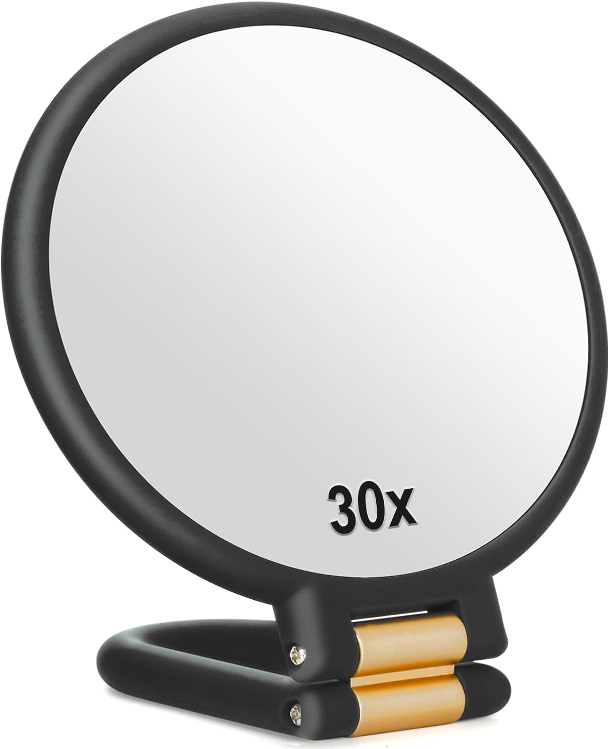 30x Magnifying Travel Mirror - Double-Sided Handheld Makeup Mirror with Adjustable Handle | Foldable Design (Black)