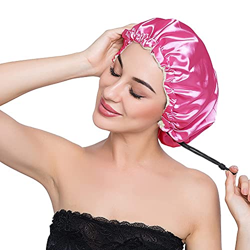 ELIHAIR Large Satin Sleep Bonnet for Frizzy Hair - Reversible & Adjustable Rose/Beige