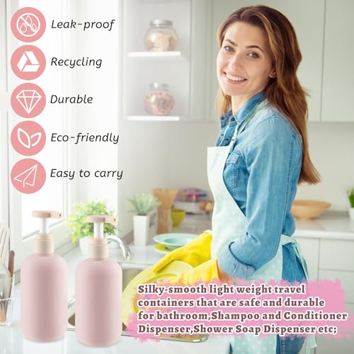 6-Pack 10 oz Refillable Pink Plastic Pump Bottles for Travel and Bathroom