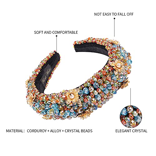 Multicolor Velvet Headband with Crystal Beads for Women