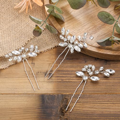 Waydress 6 Pcs Bridal Hair Clips - Crystal Rhinestone Floral Pins