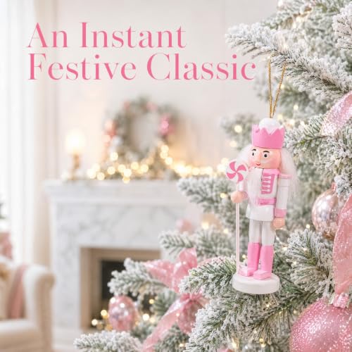 IMIKEYA 5-Pack Pink Wooden Nutcracker Ornaments for Christmas