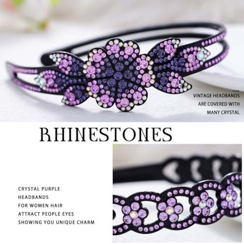 Purple Crystal Rhinestone Headband for Women - Elegant Floral Hair Hoop