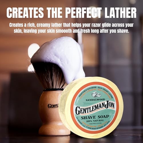 Gentleman Jon Sandalwood Shaving Soap for Men - Creates the Perfect Lather - Ideal for Smooth Shaves - Moisturizes & Protects - Elevate Your Grooming with this Classic Shave Essential - 1 pc (2.25 oz)