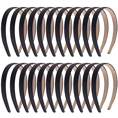 Duufin Black Satin Headbands for Women - 22 Pcs Non-Slip Hair Accessories