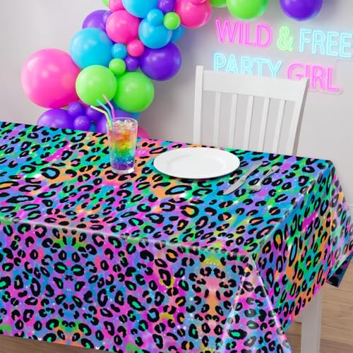 Neon Leopard Print Disposable Tablecloths - 3 Pack for Parties