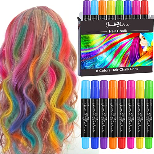 Jim&Gloria Washable Hair Chalk Pens - 8 Vibrant Colors for Kids & Teens