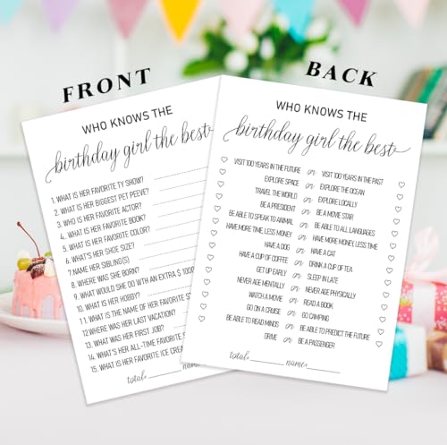 Who Knows the Birthday Girl Best Game - Set of 30 Double-Sided Cards