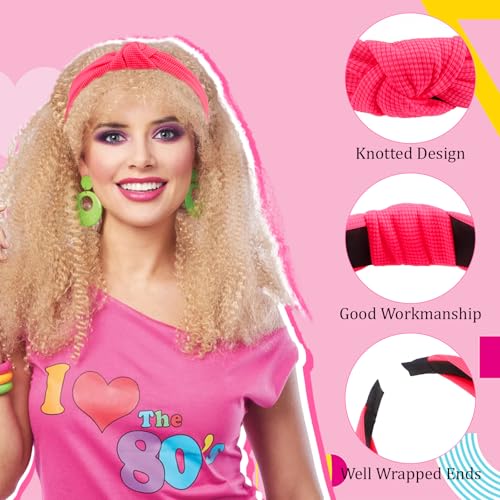 KICOSY Neon Headbands for Women 80s 90s Retro Fashion Knot Hair Bands (4 Pack)