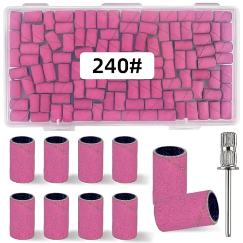 100pcs Pink 240 Grit Sanding Bands for Nail Drill - Professional Use