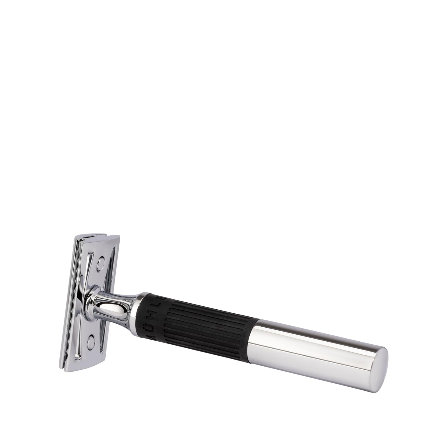 MÜHLE NEO safety razor|double edge safety razor for beginners and experienced shavers|sustainable eco-friendly and reusable|for men and women|chrome with black silicone grip handle