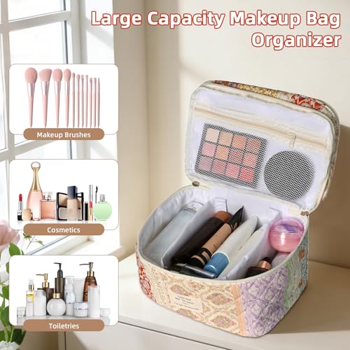 Gosect Floral Makeup Bag - Large Capacity Travel Organizer
