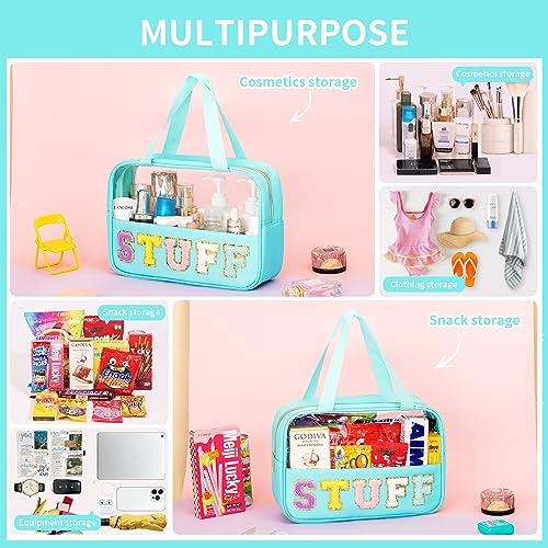 Eurovicky Clear Makeup Bag with Chenille Letter Patches - Waterproof Travel Toiletry Organizer
