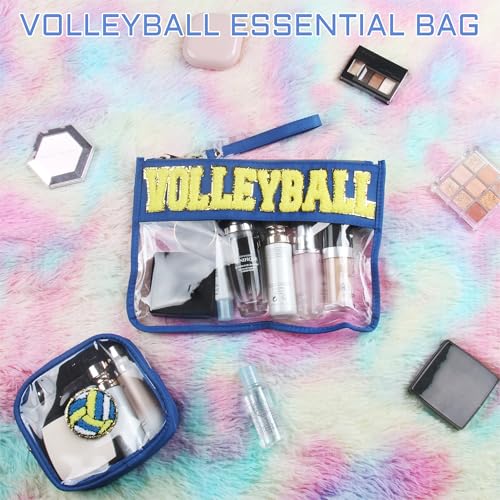 BuyCard Volleyball Gifts Navy Blue Chenille Letter Cosmetic Makeup Bag & Clear Organizer