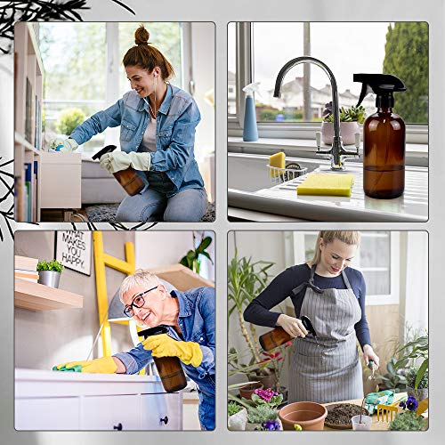 Amber Glass Spray Bottles - 3 Pack 16 oz Refillable with Nozzles