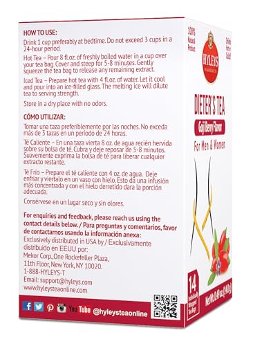 Hyleys Dieter's Tea with Goji Berry Flavor - Weight Loss Detox, 14 Bags