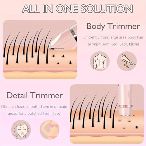 Bikini Trimmer for Women,2 in 1 Dual Head Bikini Shaver & Body Shaver,Cordless & Waterproof Electric Razor for Women, Painless Hair Removal with Silky Glow Finish,Pink