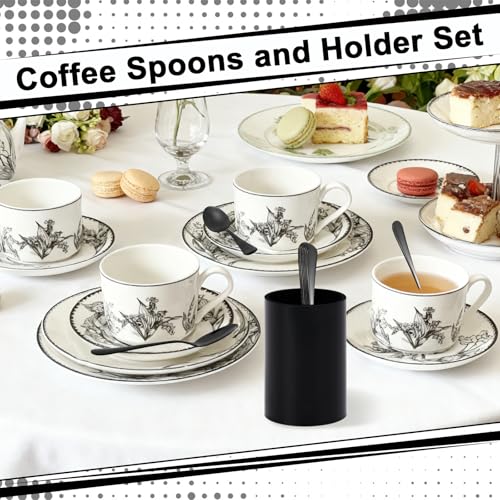 12-Piece Black Coffee Spoon Set with Holder - Mini 4.92 Inch Espresso Spoons