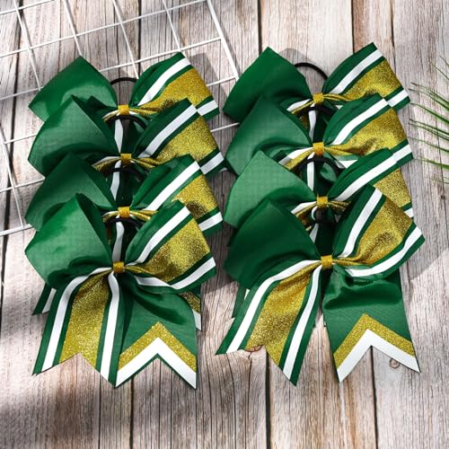 Aileam 8 pcs Glitter Cheer Bows 8" Hair Accessories for Cheerleading & Sports - Gold Green White