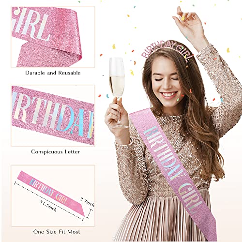 PQRUU Glitter Birthday Sash and Tiara Set - Pink Party Accessories