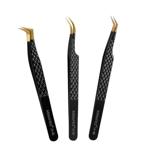 ANNAFRIS Lash Tweezers for Eyelash Extensions,Precision Fiber Tip for Volume Eyelash Extensions,Lash Extension Tweezers for Easy Application and Removal-A01+07+08