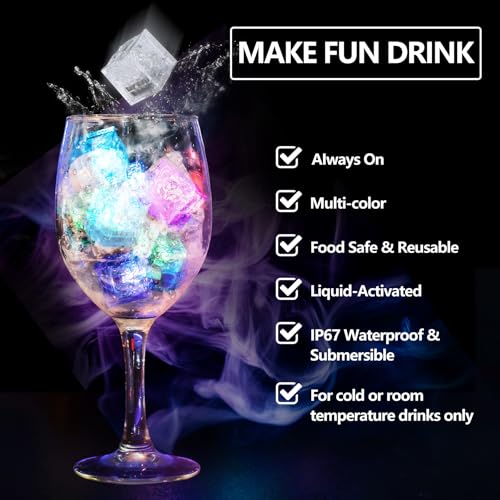 Reusable Light Up Ice Cubes - 12 Pack Color Changing Glow Cubes