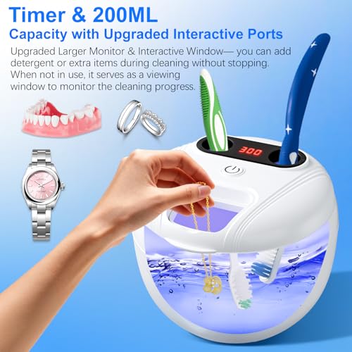 Hossili Upgraded Ultrasonic Retainer Cleaner, 200ML Dental Pod - White